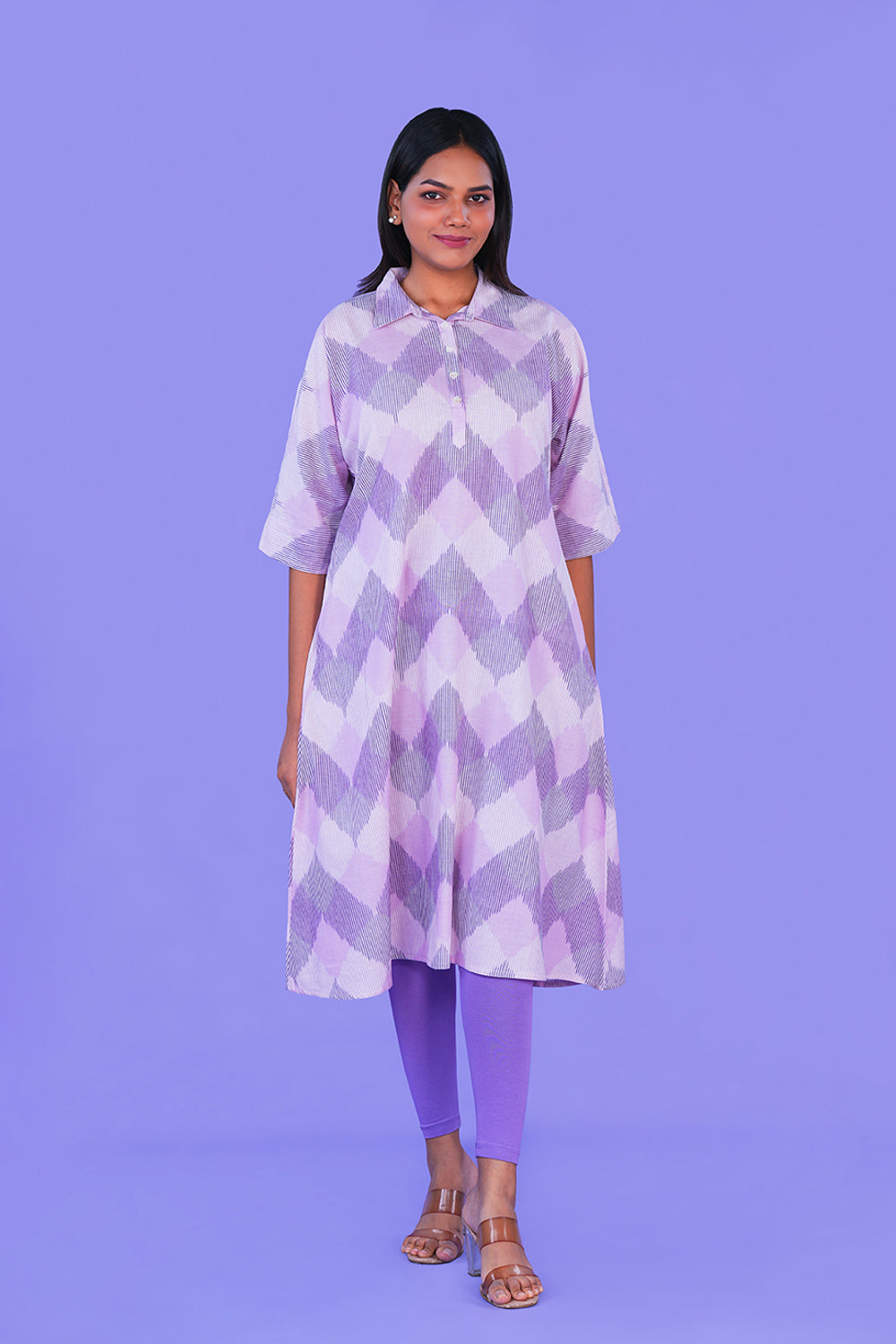 Image of Lilac Pochampally Cotton Ikat Long Kurta