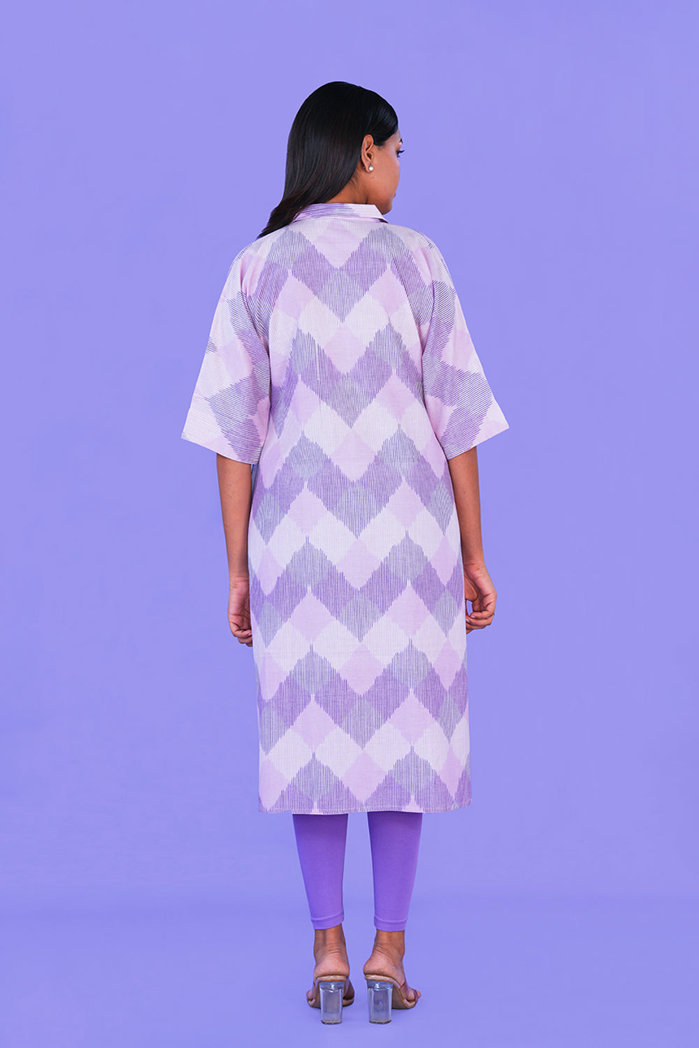 Image of Lilac Pochampally Cotton Ikat Long Kurta