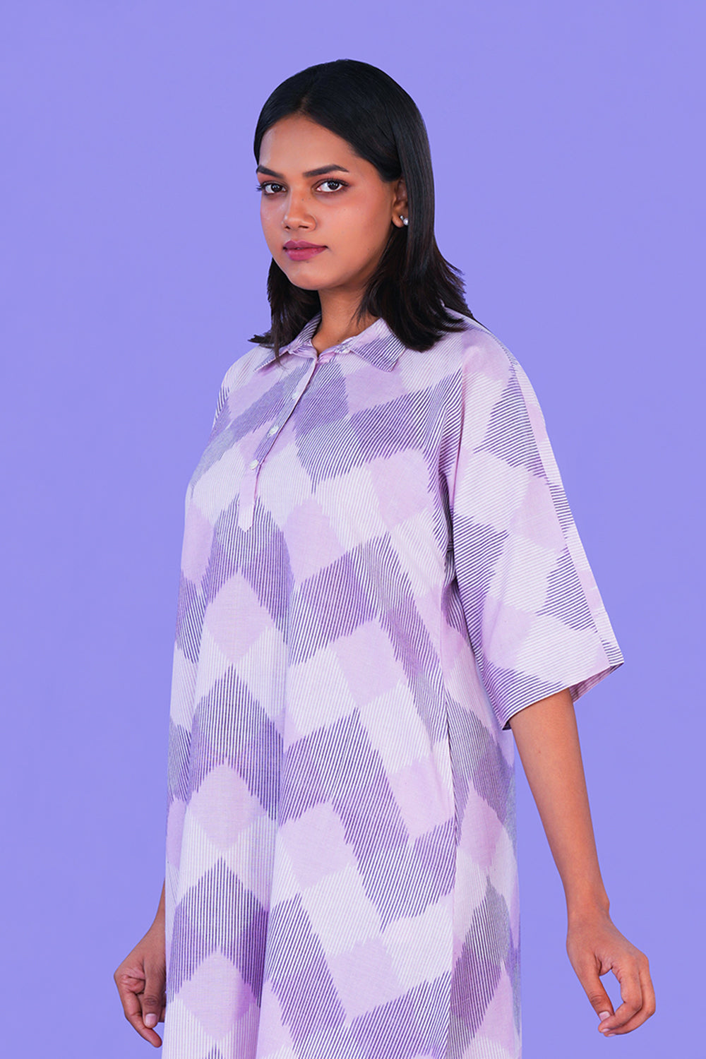 Image of Lilac Pochampally Cotton Ikat Long Kurta