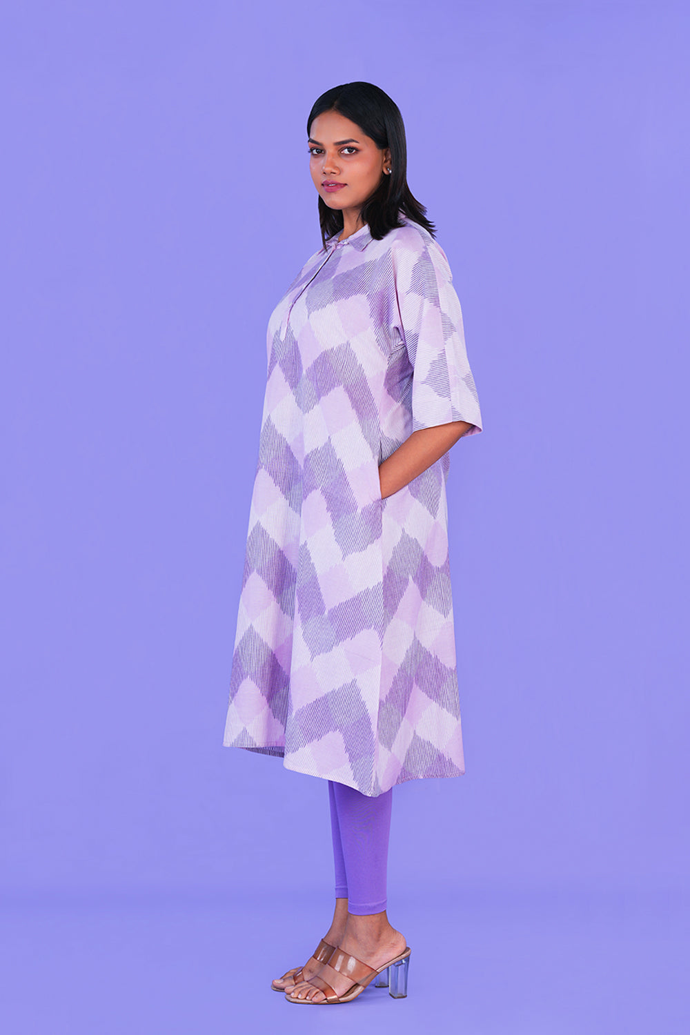 Image of Lilac Pochampally Cotton Ikat Long Kurta