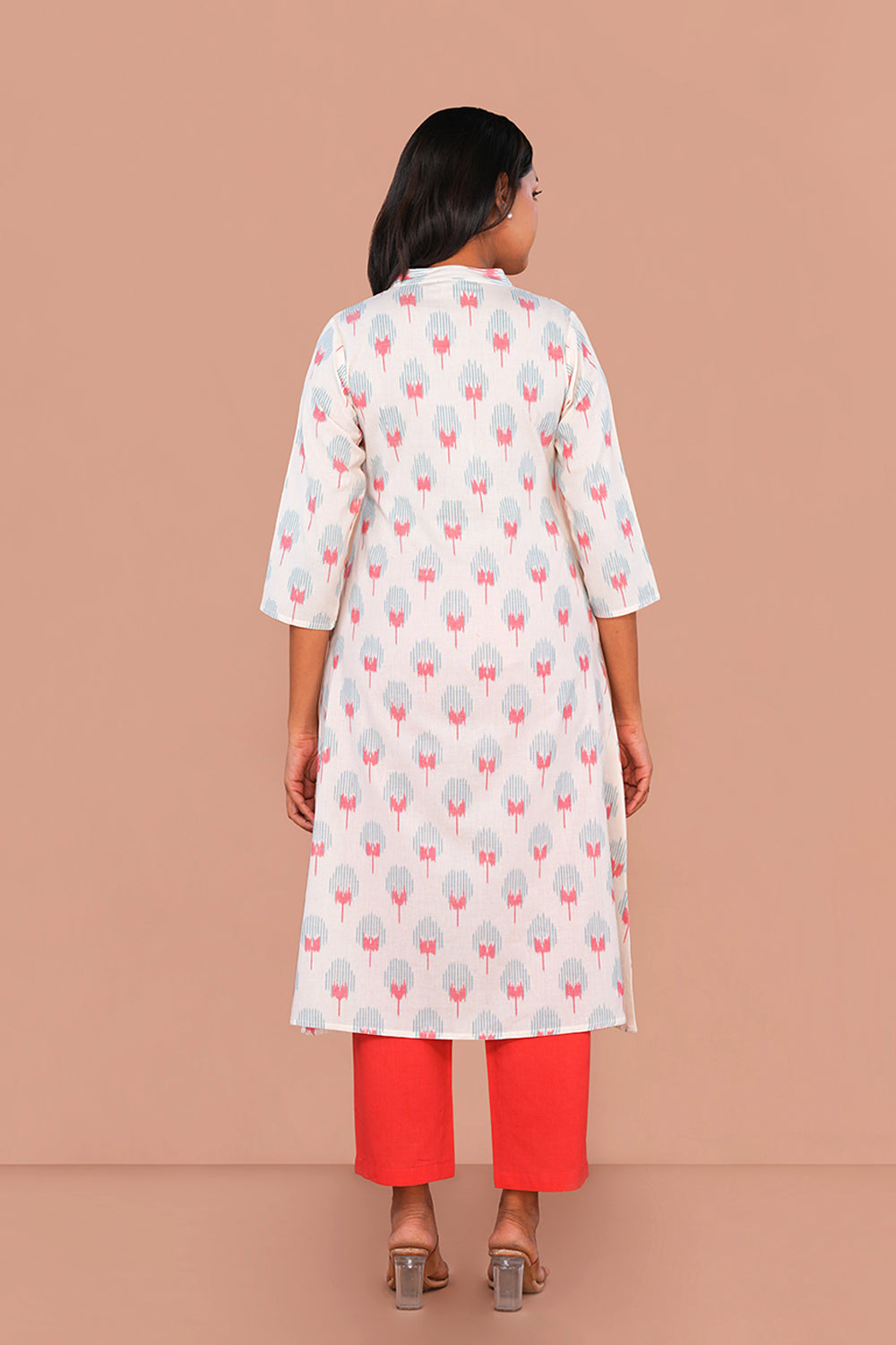 Image of White Floral Pochampally Ikat Kurti