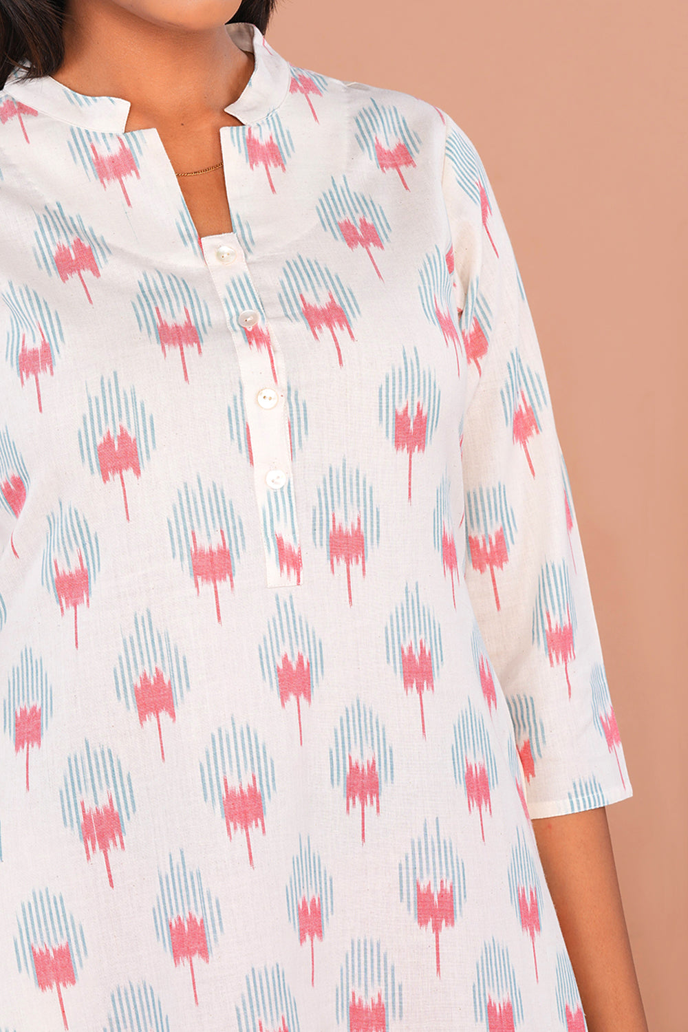 Image of White Floral Pochampally Ikat Kurti