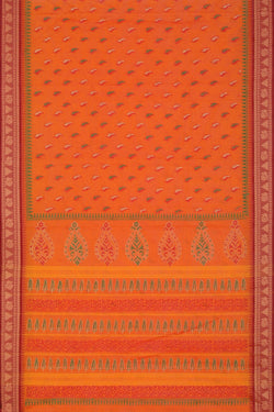 Image of Bright orange buta handblock printed saree.