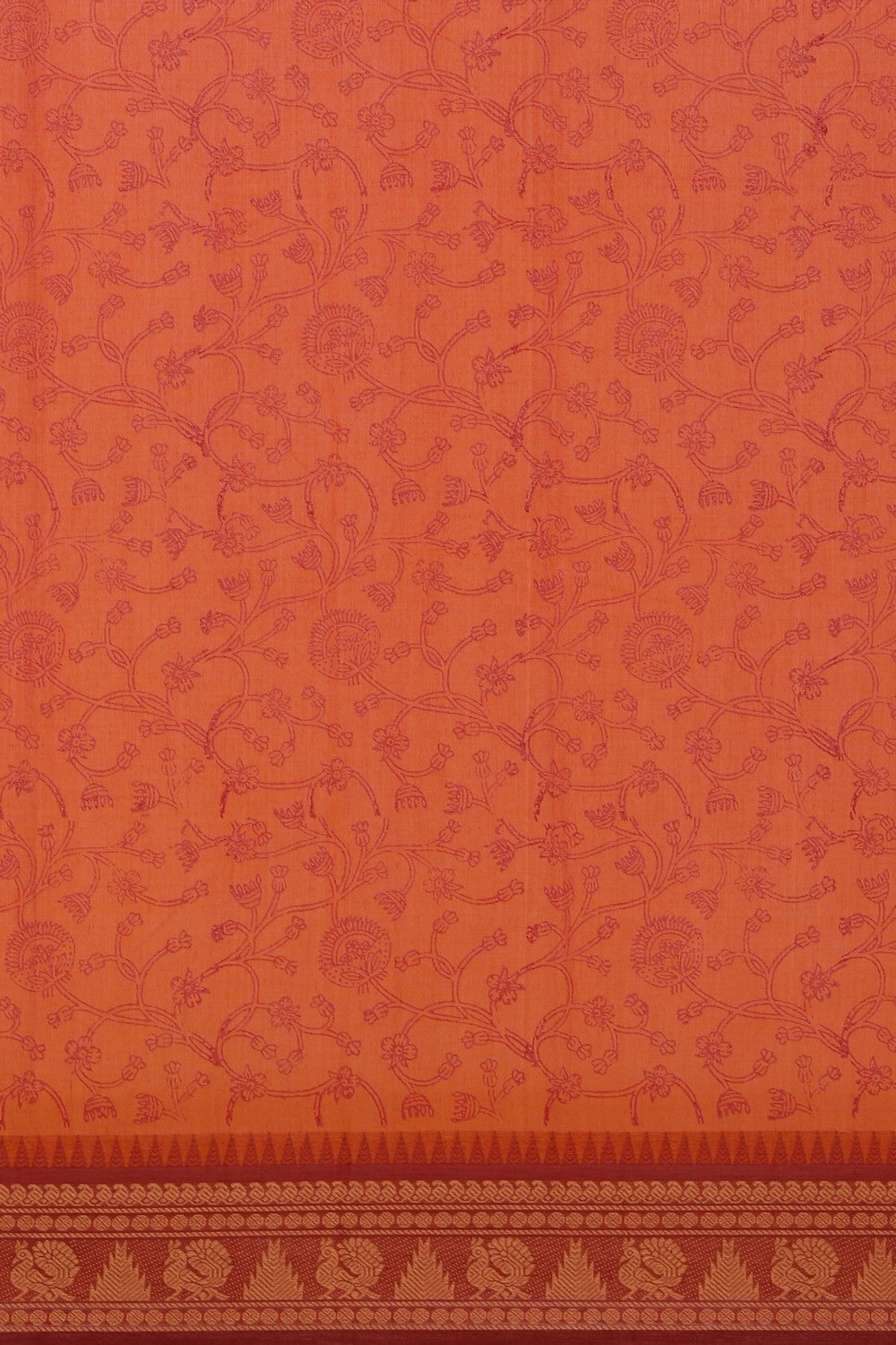 Image of Bright Orange Buta Handblock Printed Saree