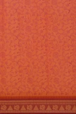 Image of Bright orange buta handblock printed saree.
