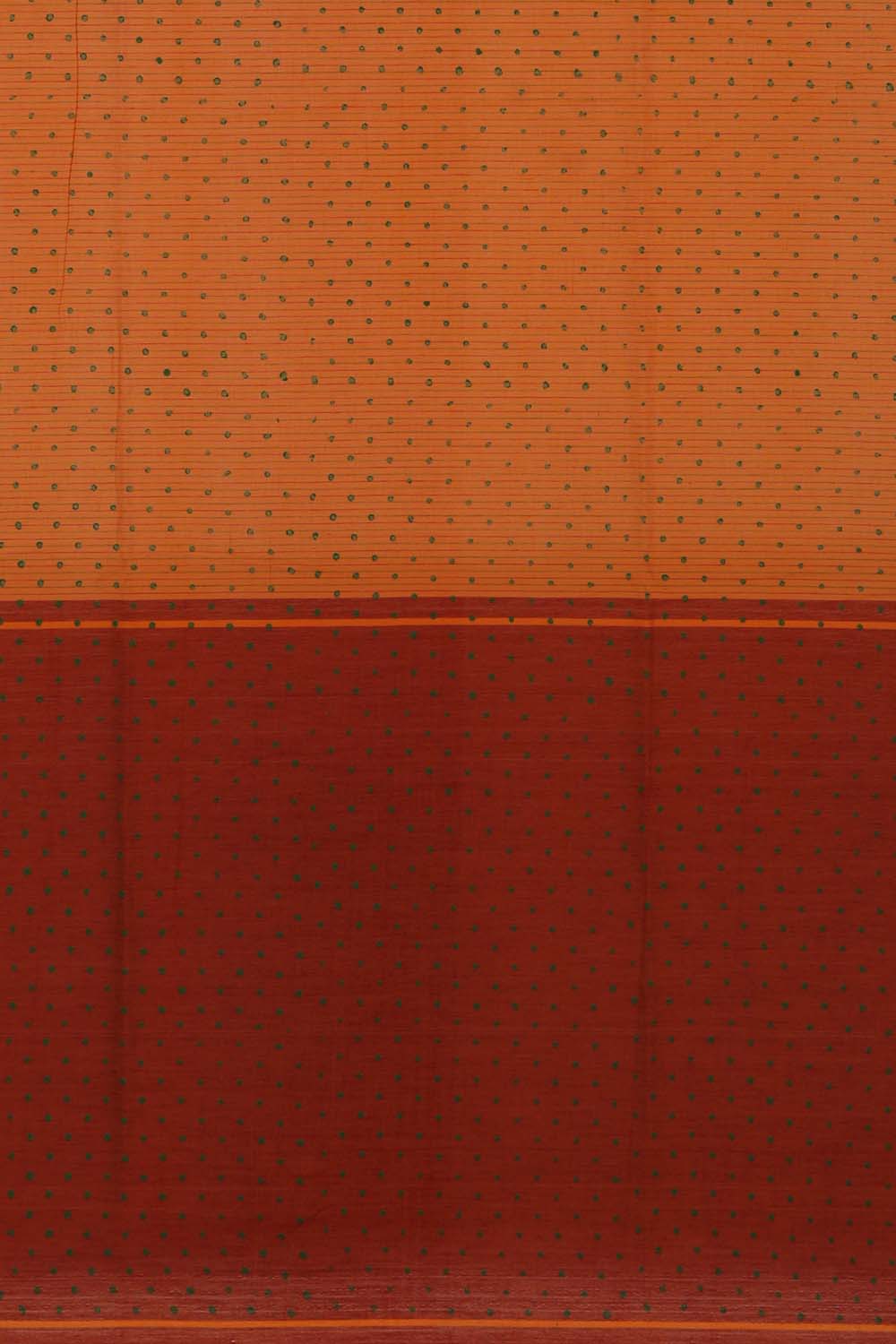 Orangish red  hand block printed south cotton saree.