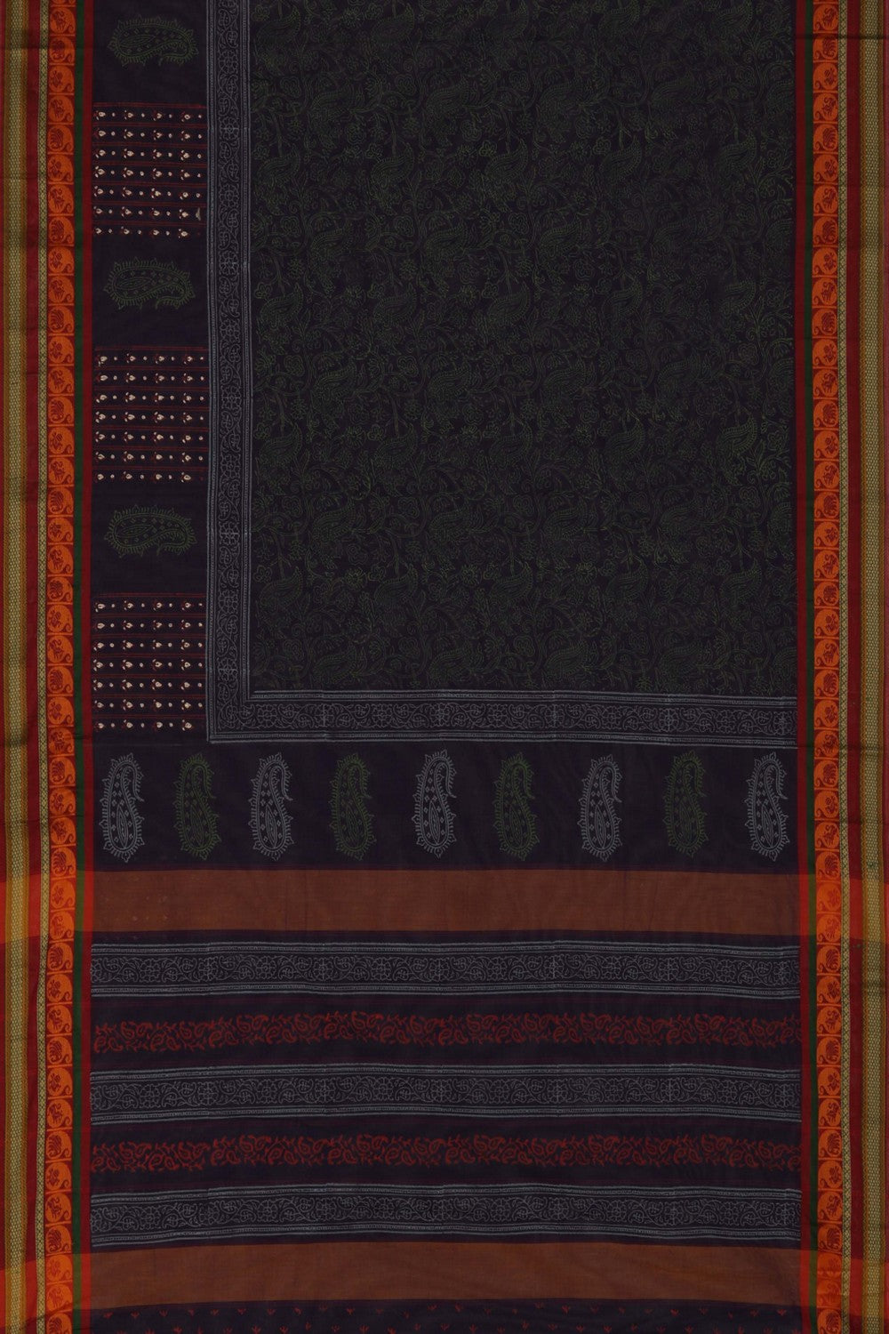Navy blue hand block printed cotton saree.
