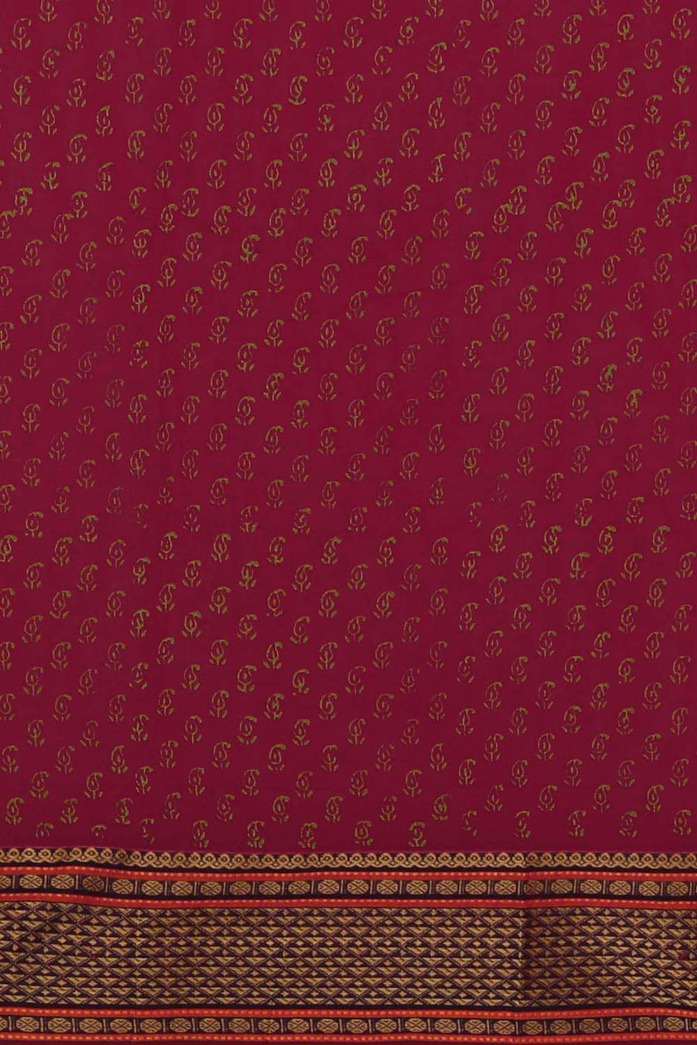 Raspberry pink hand block printed south cotton saree.
