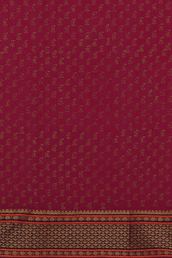 Image of Raspberry pink hand block printed south cotton saree.
