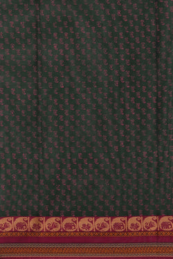 Image of Forest green hand block printed south cotton saree.