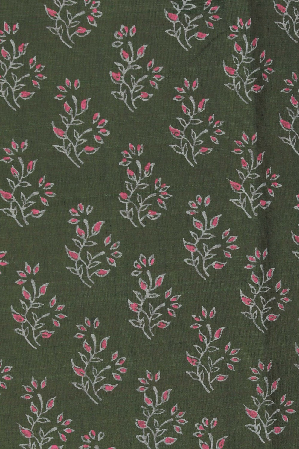 Image of Forest Green Hand Block Printed South Cotton Saree