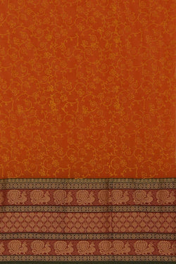 Image of Orange block printed south cotton saree
