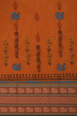 Image of Orange block printed south cotton saree