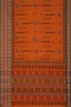 Image of Orange block printed south cotton saree