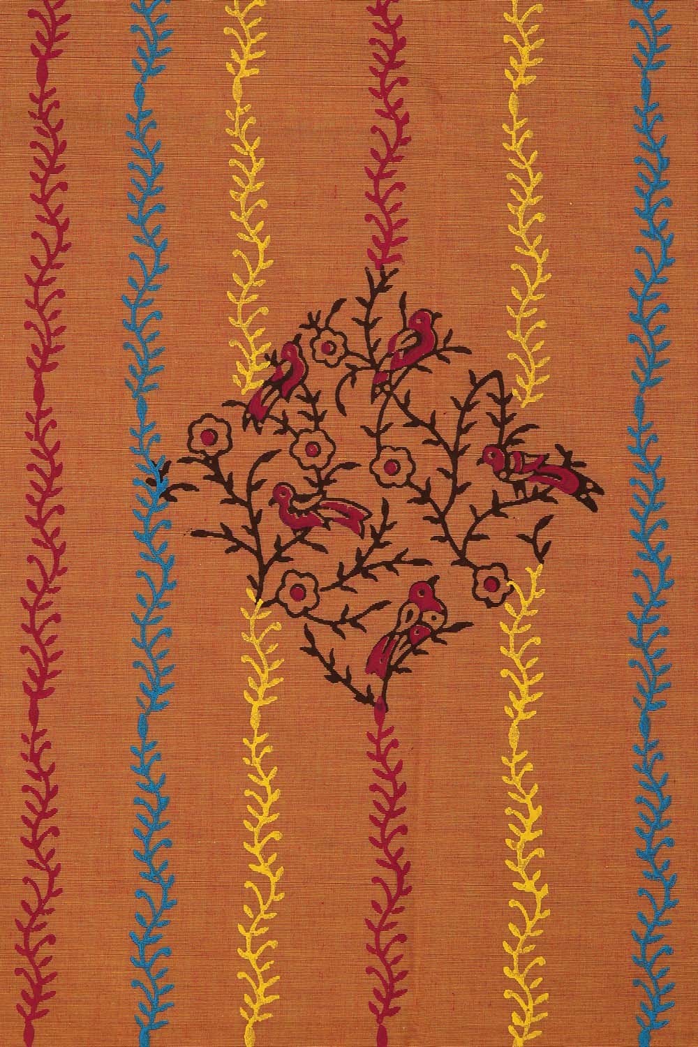 Mustard yellow block printed south cotton saree