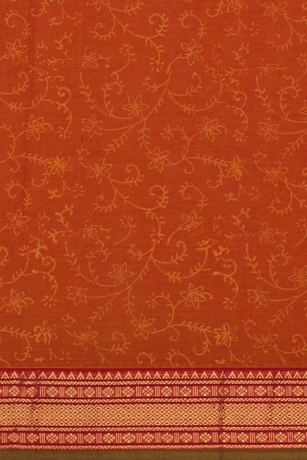 Image of Orange round floral buta hand block printed south cotton saree