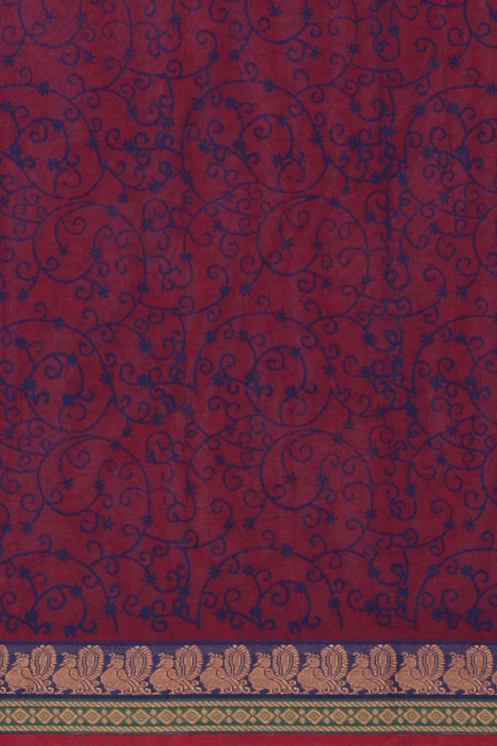 Image of Magenta block printed south cotton saree