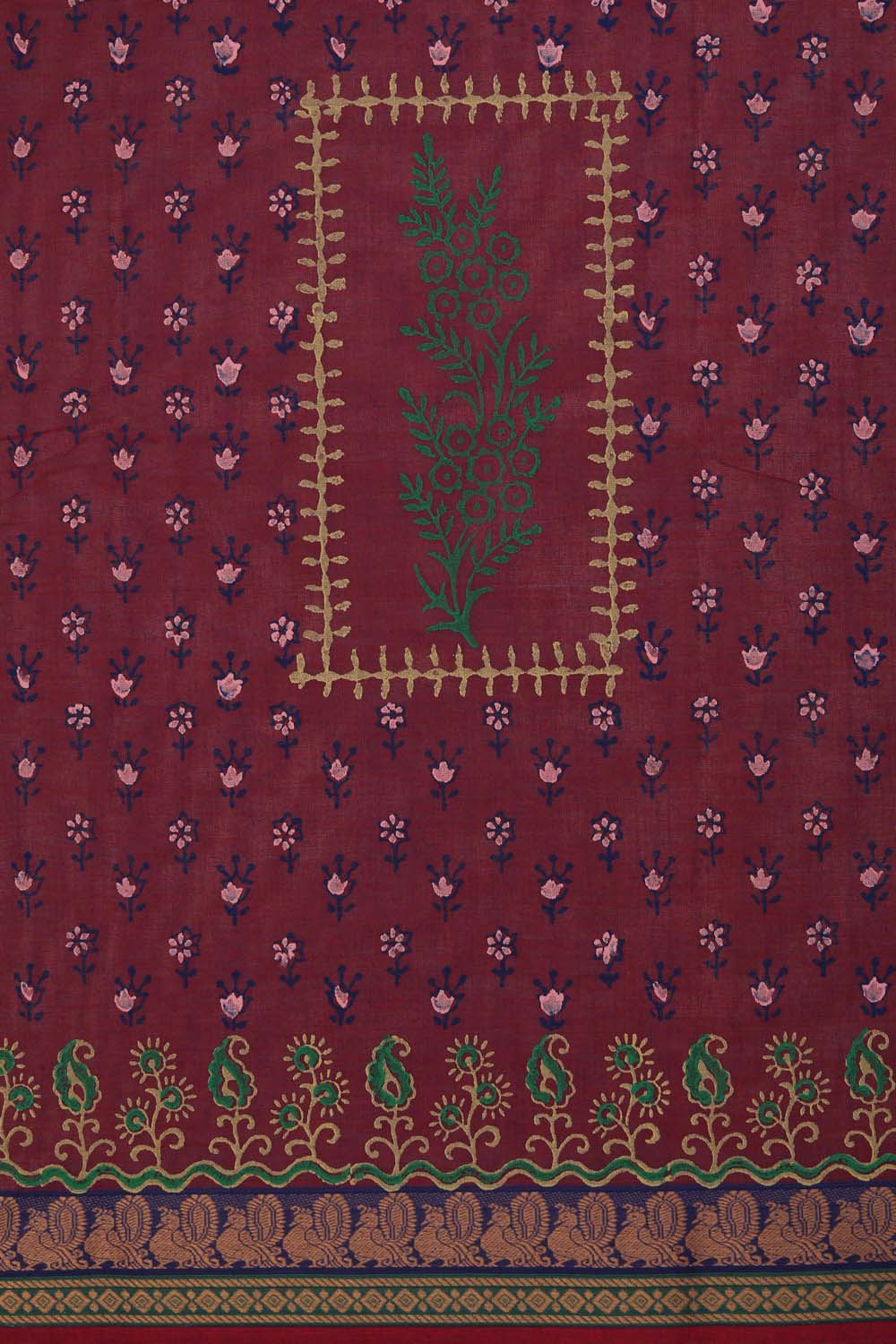 Magenta block printed south cotton saree