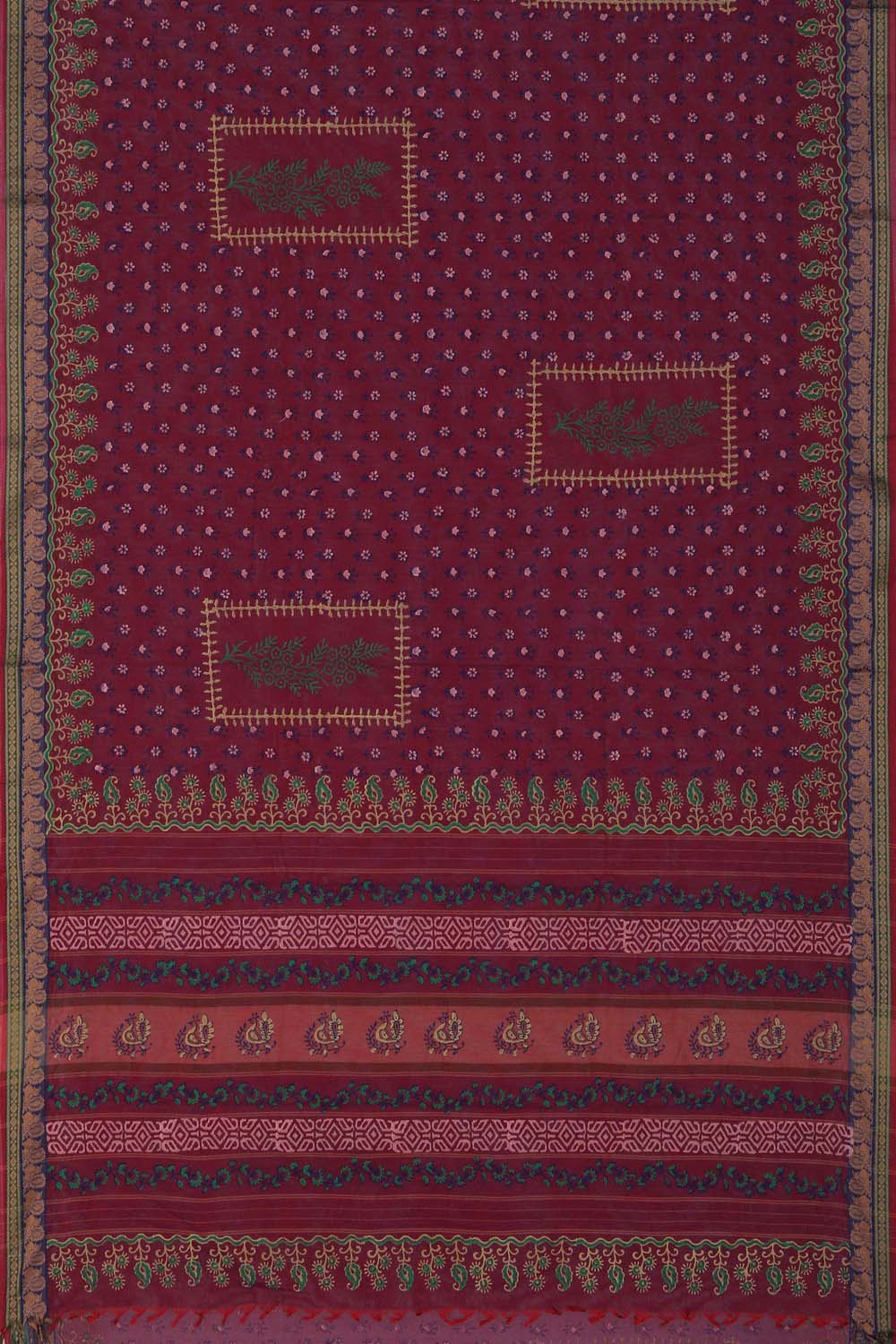 Magenta block printed south cotton saree