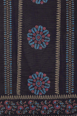 Image of Navy blue floral hand block printed south cotton saree