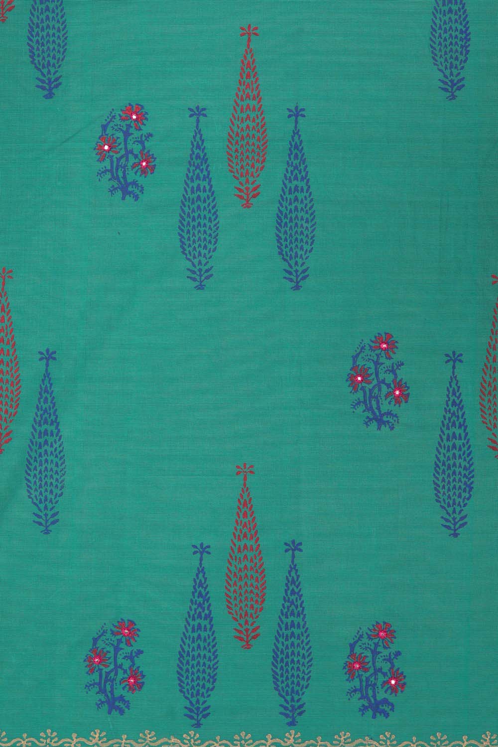 Ocean blue floral buta hand block printed south cotton saree
