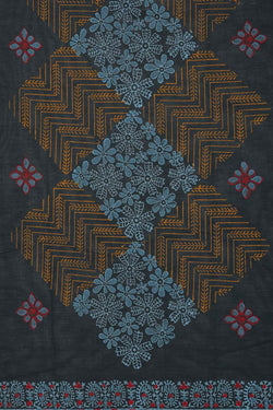 Image of Blue block printed south cotton saree