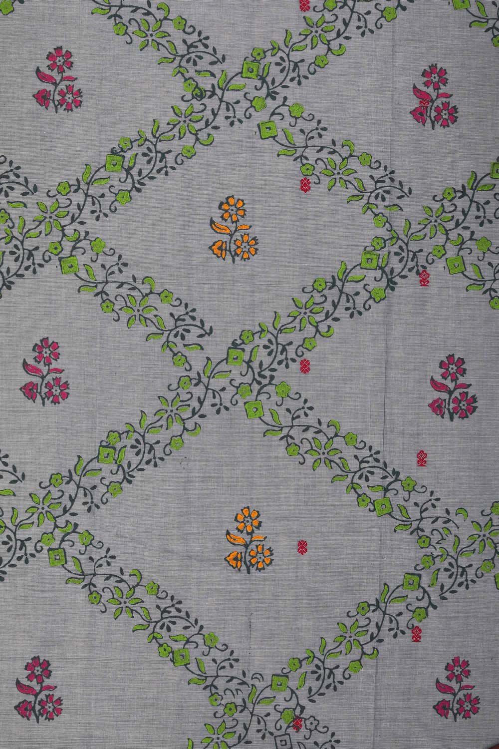 Image of Grey block printed south cotton saree