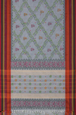 Image of Grey block printed south cotton saree