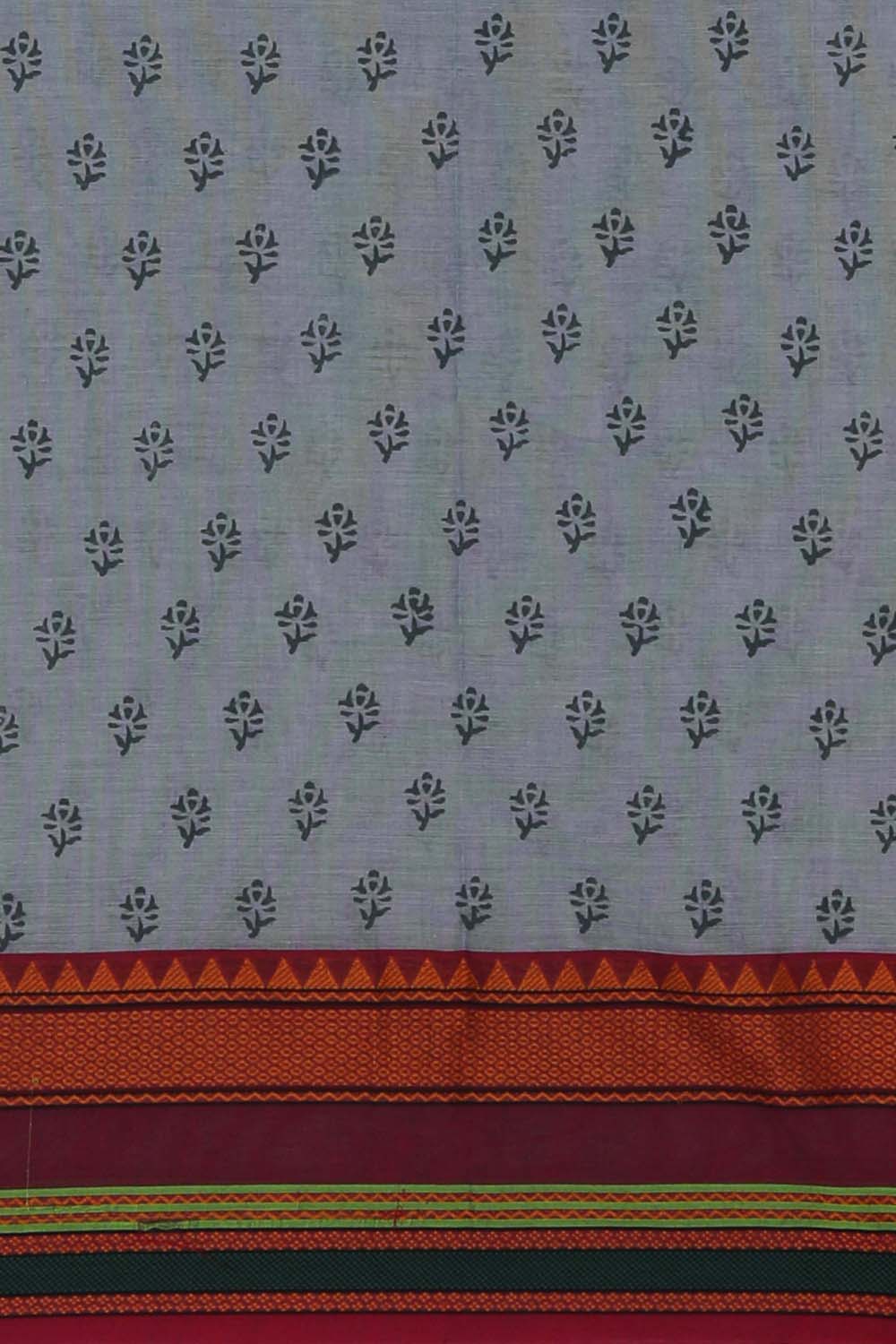 Grey block printed south cotton saree