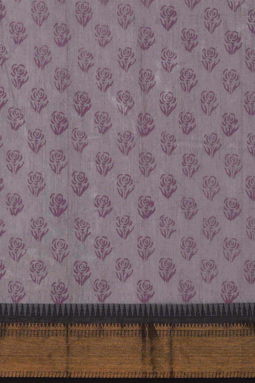 Image of Smokey grape block printed south cotton saree
