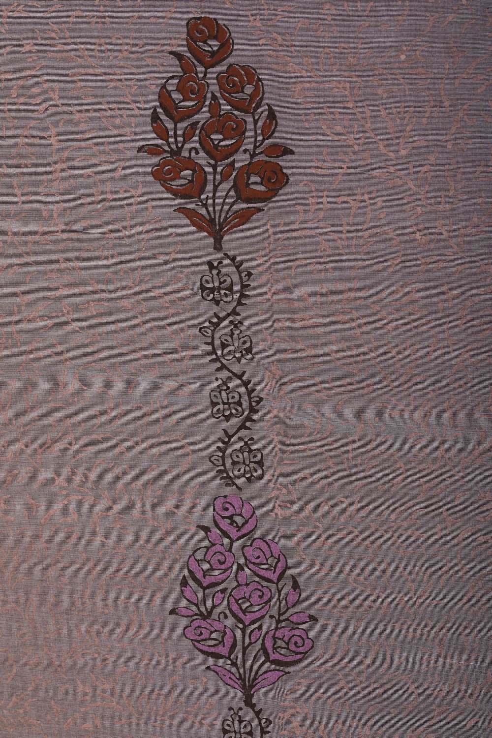 Image of Smokey grape block printed south cotton saree