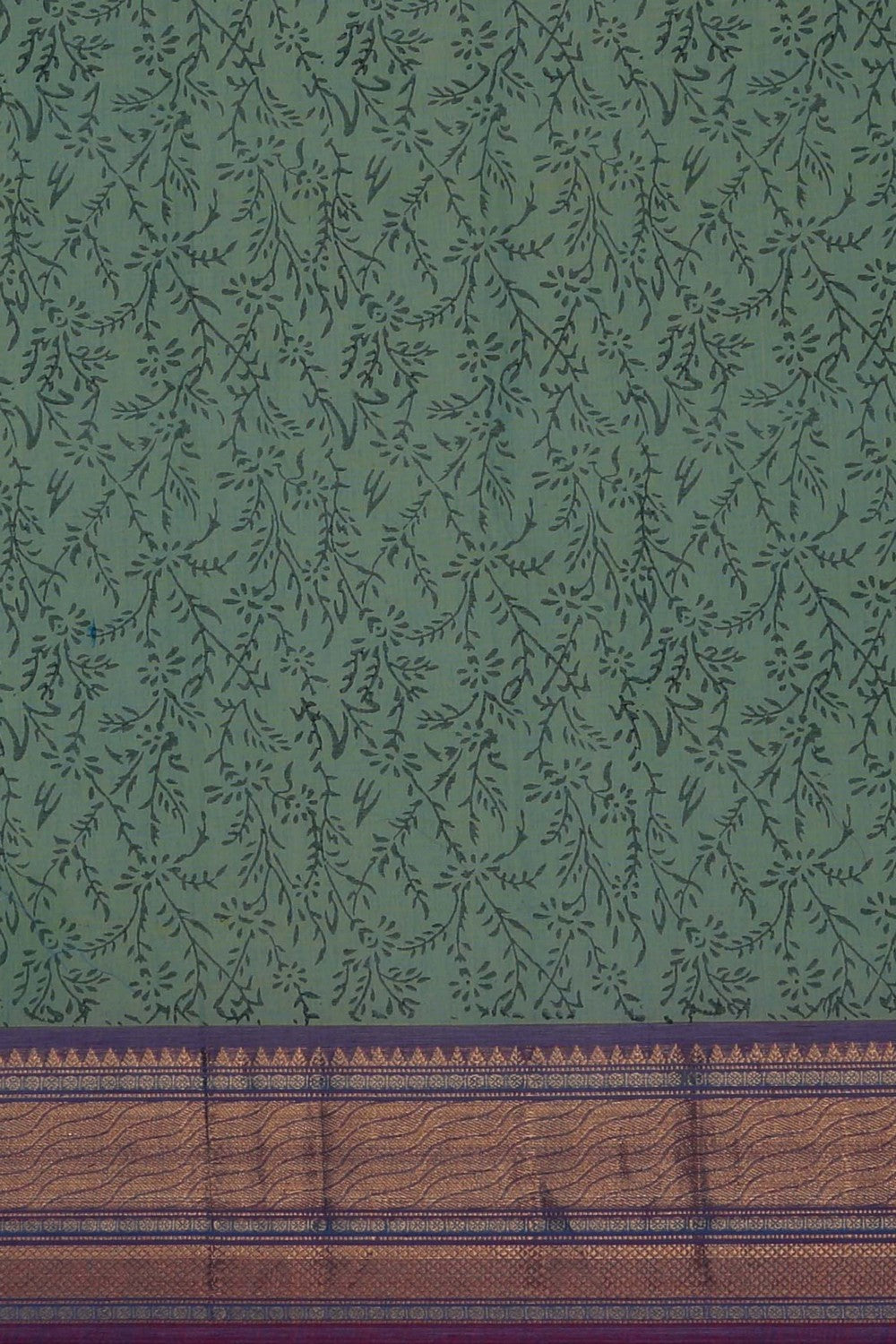 Image of Seaweed Green block printed south cotton saree