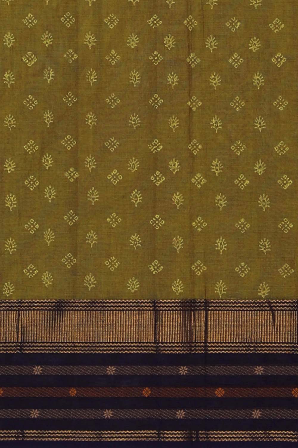 Image of Rich olive Green block printed south cotton saree