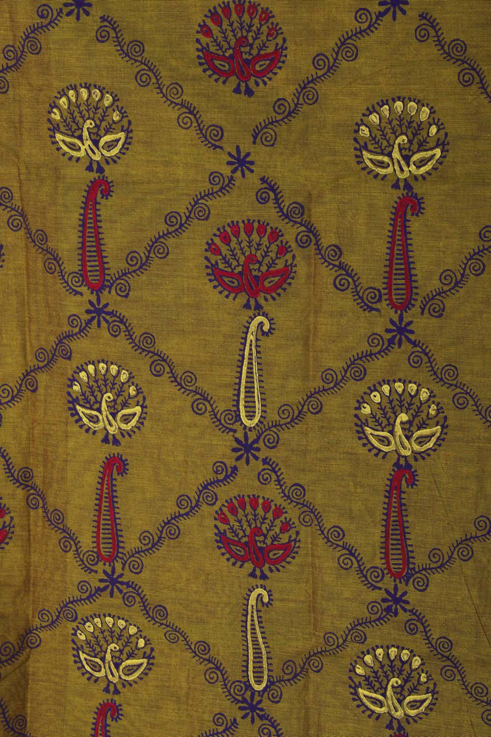 Image of Rich olive Green block printed south cotton saree