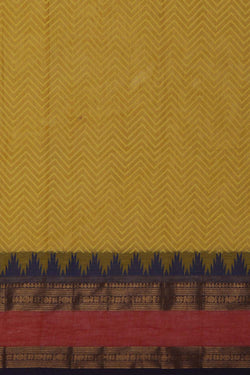 Image of Lime green block printed south cotton saree