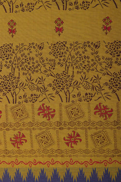 Image of Lime green block printed south cotton saree