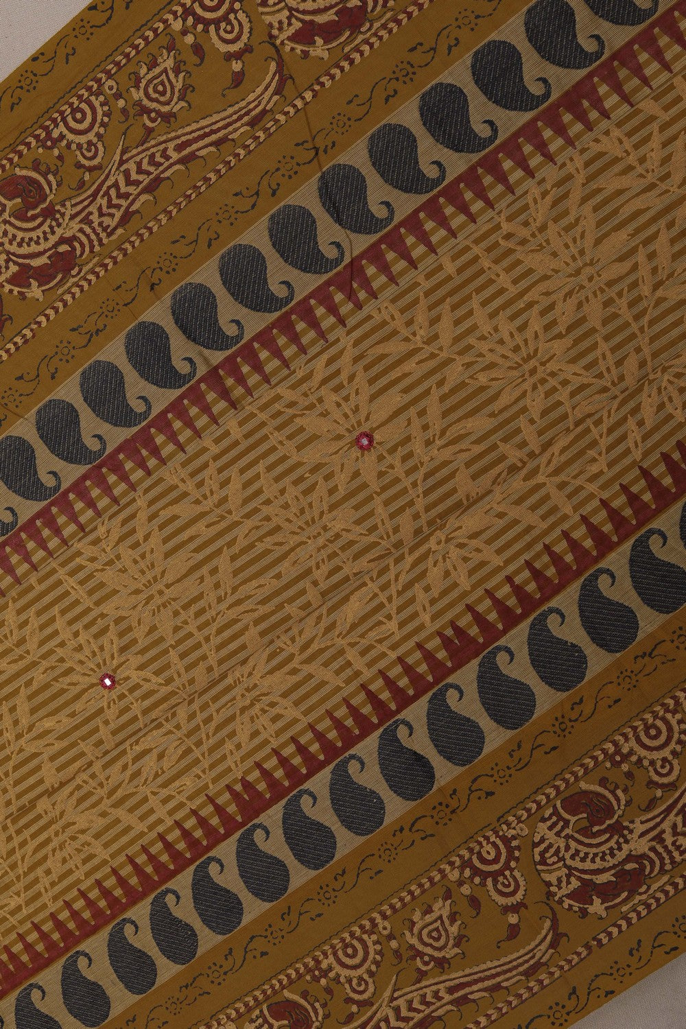 Image of Earthy Mustard block printed south cotton saree