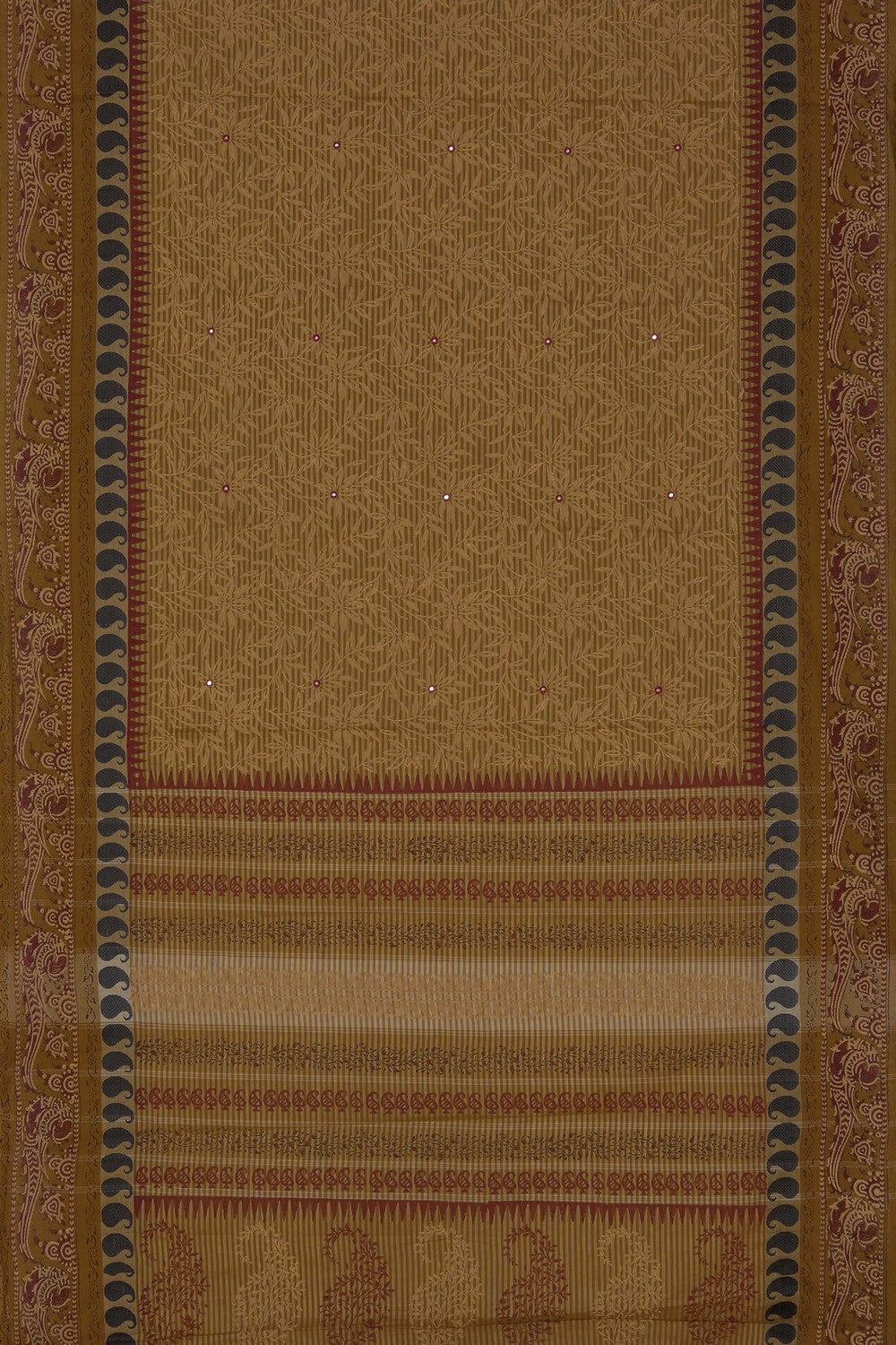Image of Earthy Mustard block printed south cotton saree