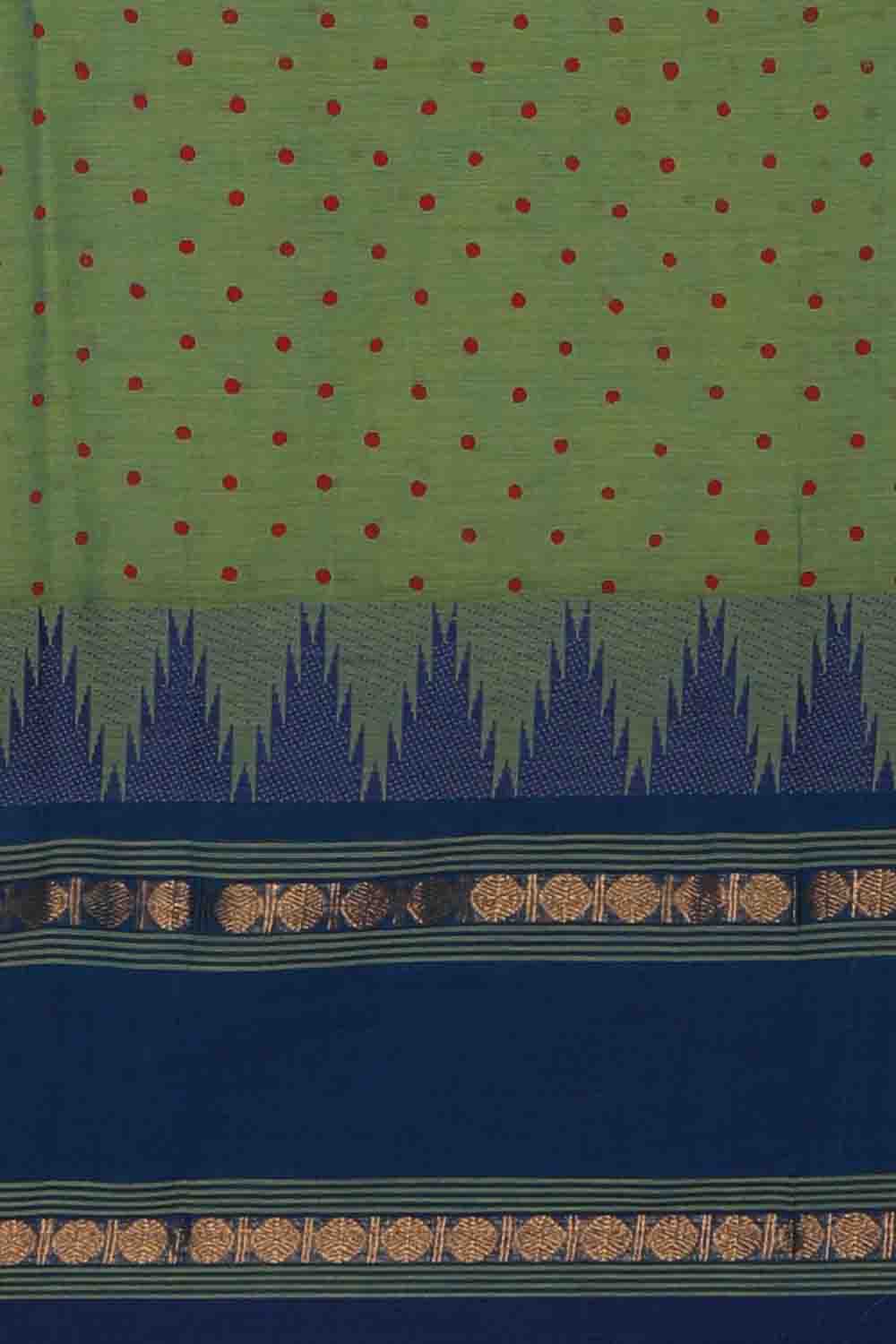 Image of Moss Green block printed south cotton saree