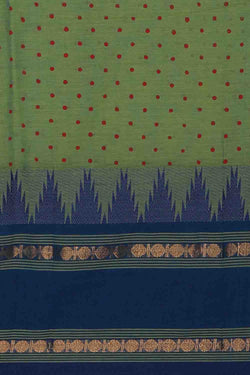 Image of Moss Green block printed south cotton saree