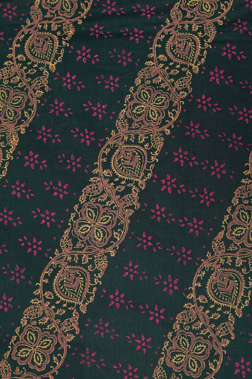Bottle green diagonal floral Zaal hand block printed south cotton saree