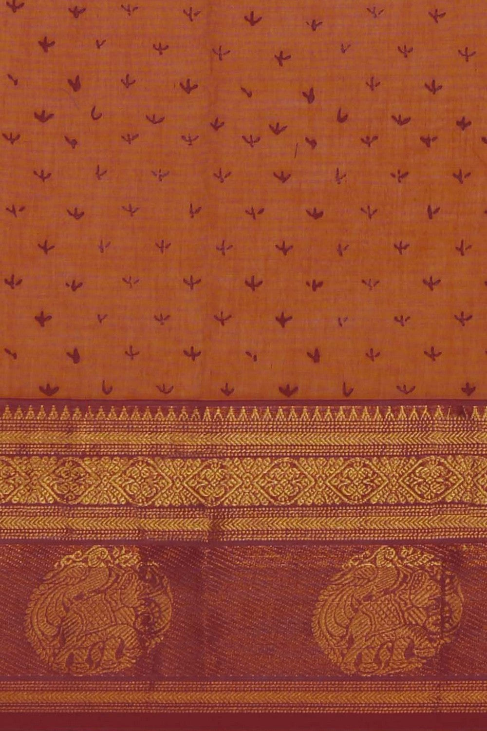Image of Rust Orange block printed south cotton saree
