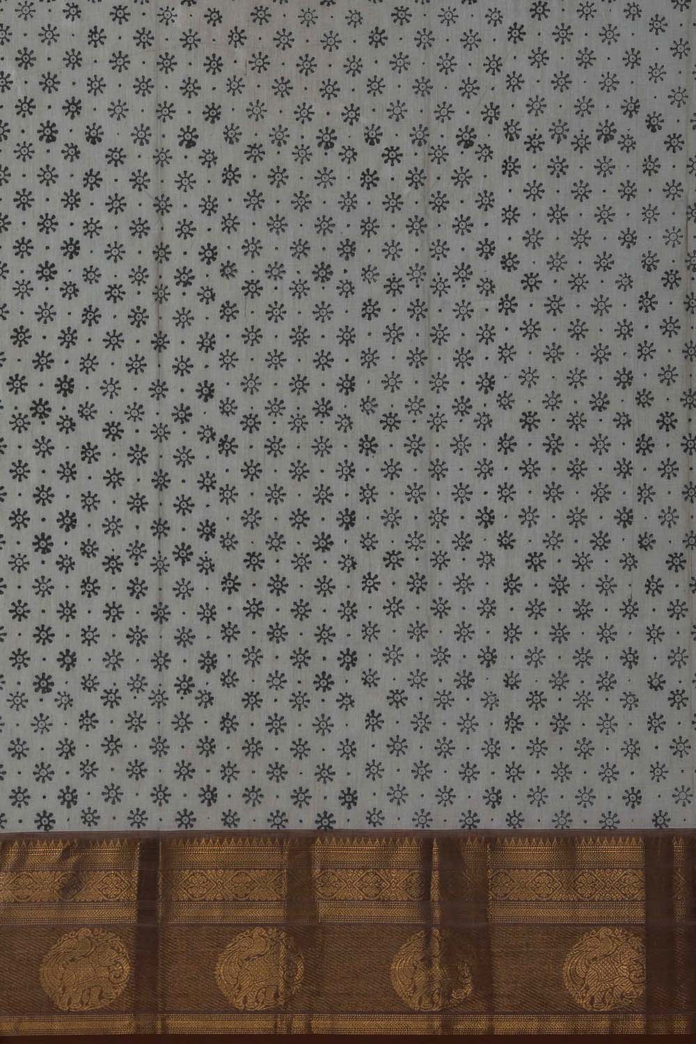 Image of Sage Green block printed south cotton saree