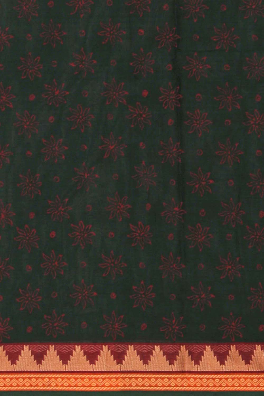 Image of Bottle Green block printed south cotton saree