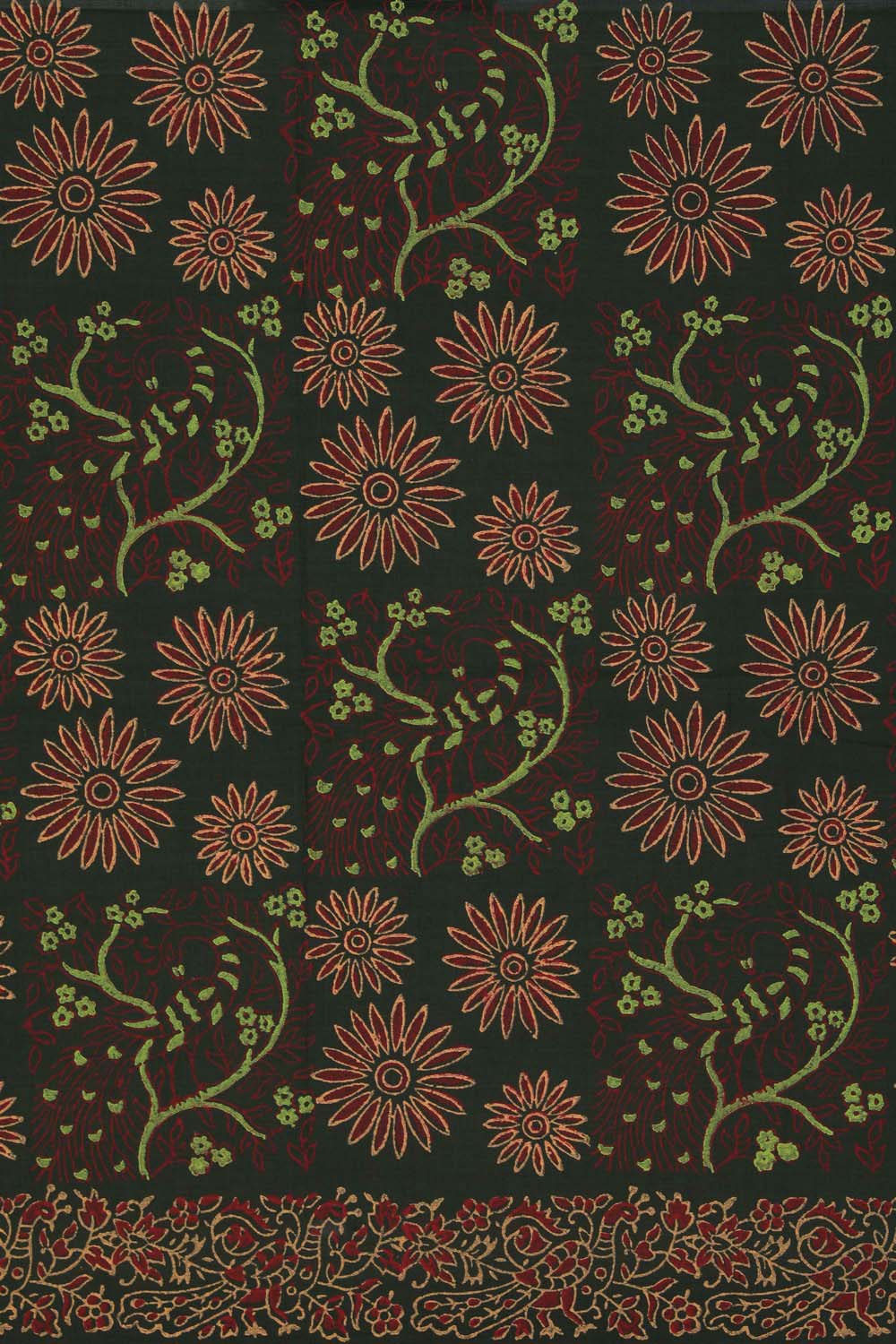 Image of Bottle Green block printed south cotton saree