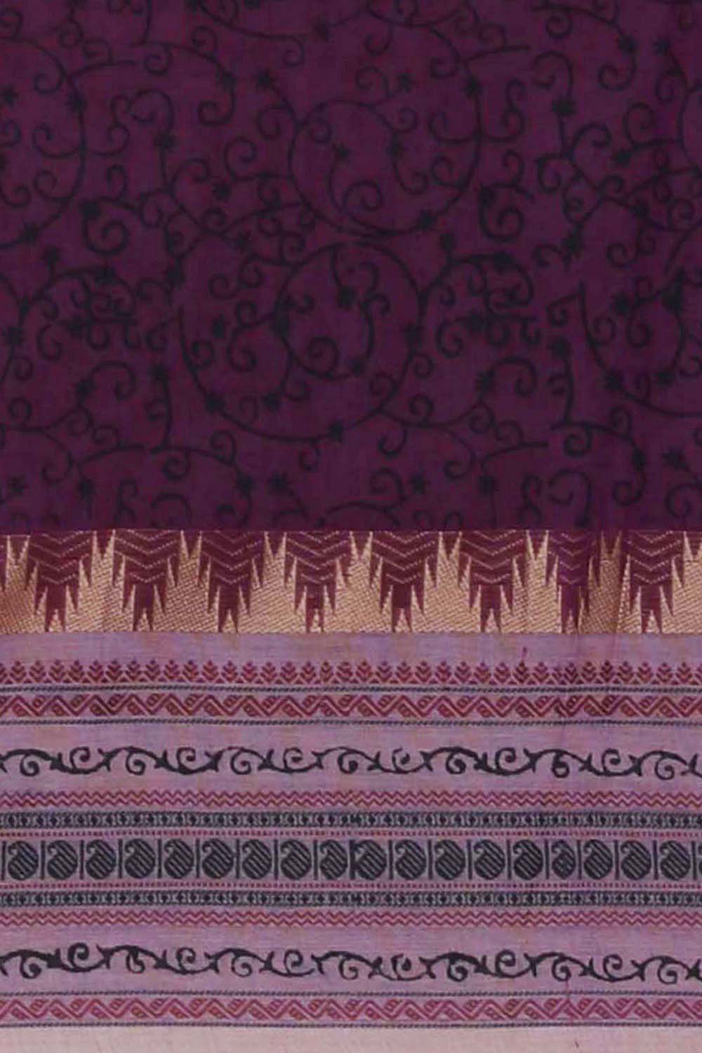 Image of Raspberry Pink block printed south cotton saree