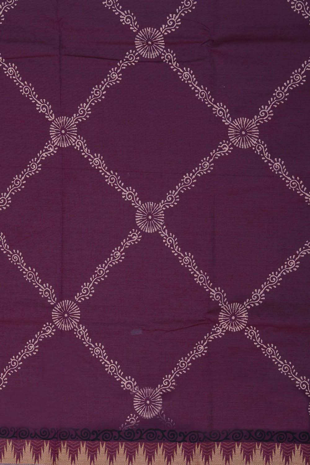 Image of Raspberry Pink block printed south cotton saree