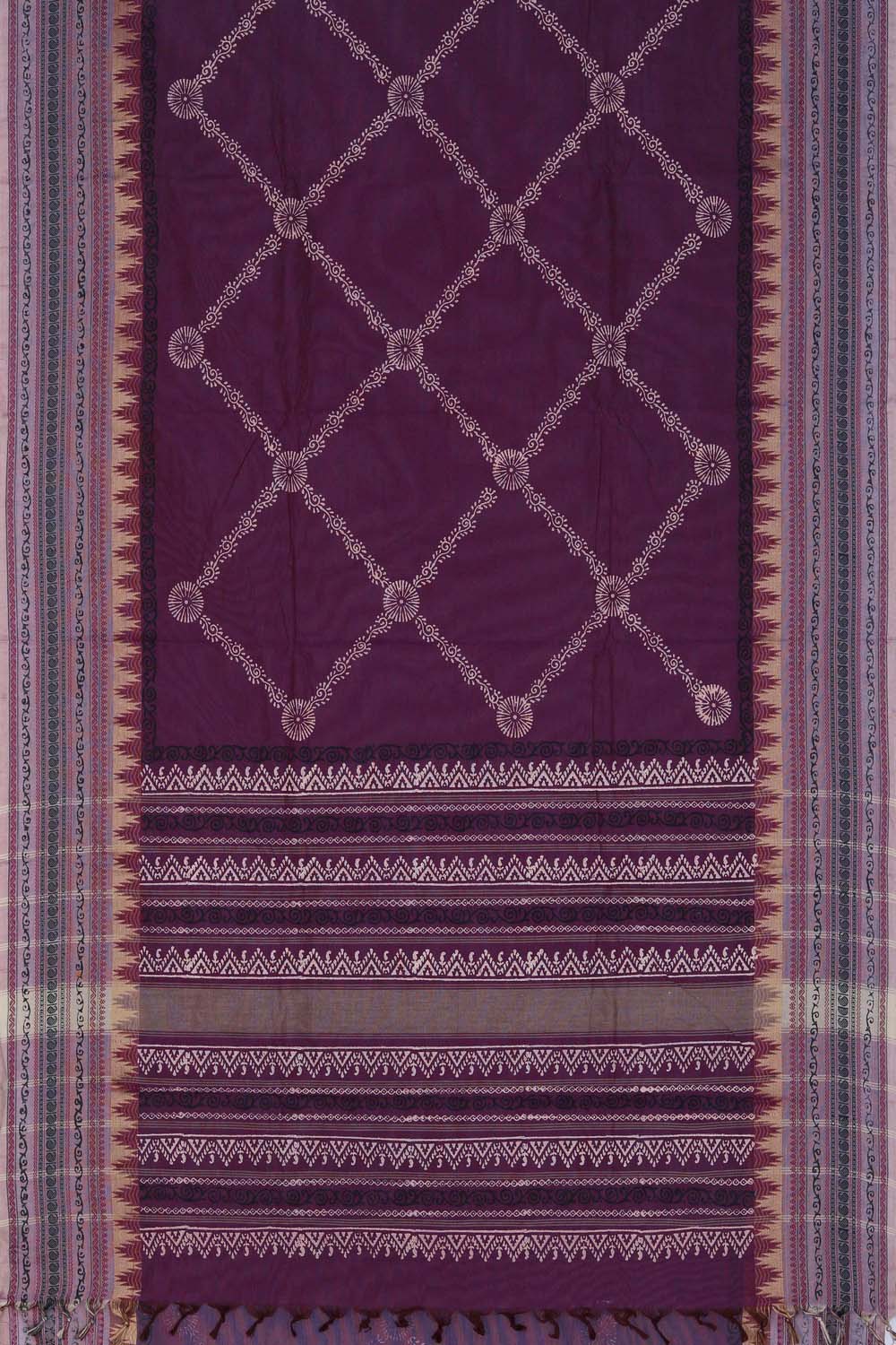 Image of Raspberry Pink block printed south cotton saree