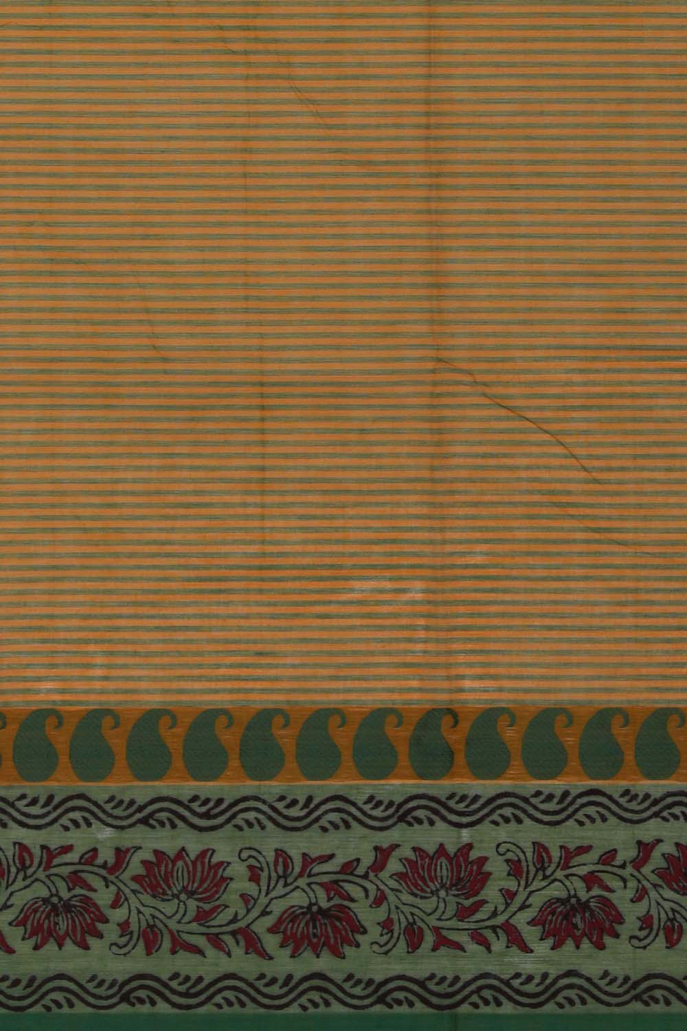 Image of Mustard Yellow block printed south cotton saree