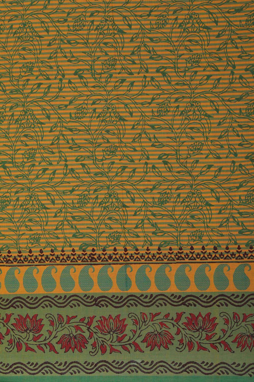 Image of Mustard Yellow block printed south cotton saree
